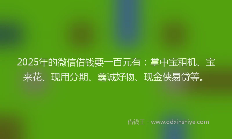 2025年的微信借钱要一百元有：掌中宝租机、宝来花、现用分期、鑫诚好物、现金侠易贷等。