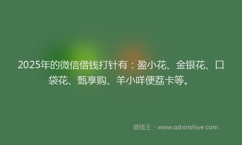 2025年的微信借钱打针有：盈小花、金银花、口袋花、甄享购、羊小咩便荔卡等。