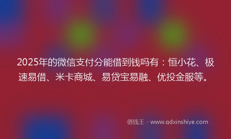 2025年的微信支付分能借到钱吗有：恒小花、极速易借、米卡商城、易贷宝易融、优投金服等。