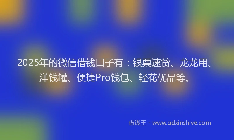 2025年的微信借钱口子有：银票速贷、龙龙用、洋钱罐、便捷Pro钱包、轻花优品等。