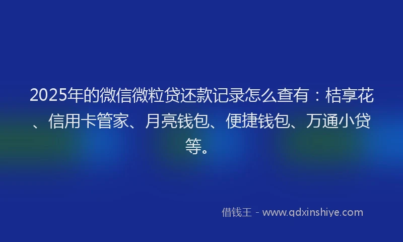 2025年的微信微粒贷还款记录怎么查有：桔享花、信用卡管家、月亮钱包、便捷钱包、万通小贷等。