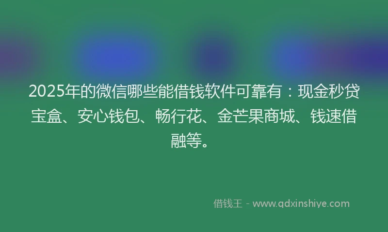 2025年的微信哪些能借钱软件可靠有：现金秒贷宝盒、安心钱包、畅行花、金芒果商城、钱速借融等。