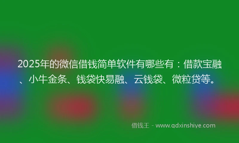 2025年的微信借钱简单软件有哪些有：借款宝融、小牛金条、钱袋快易融、云钱袋、微粒贷等。