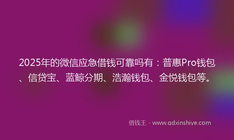 2025年的微信应急借钱可靠吗有：普惠Pro钱包、信贷宝、蓝鲸分期、浩瀚钱包、金悦钱包等。
