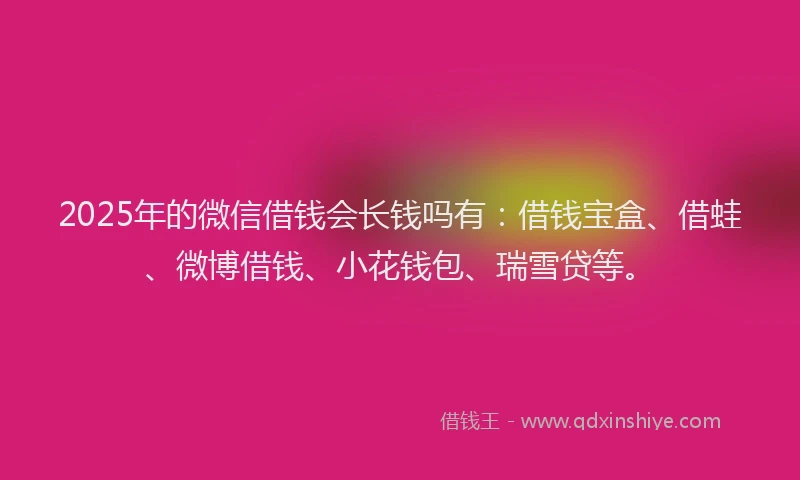2025年的微信借钱会长钱吗有：借钱宝盒、借蛙、微博借钱、小花钱包、瑞雪贷等。