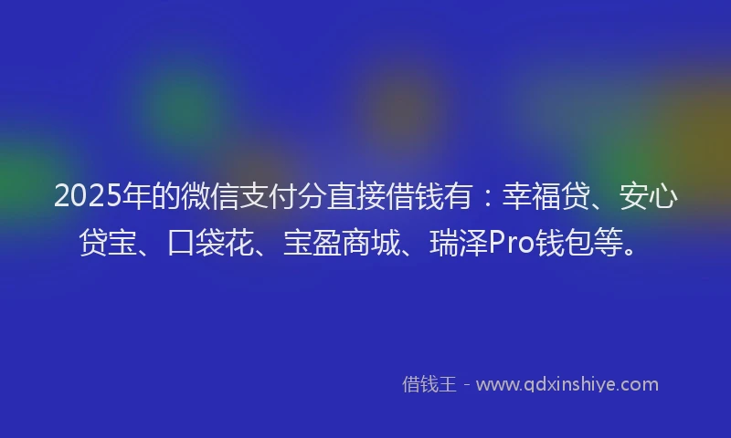 2025年的微信支付分直接借钱有：幸福贷、安心贷宝、口袋花、宝盈商城、瑞泽Pro钱包等。