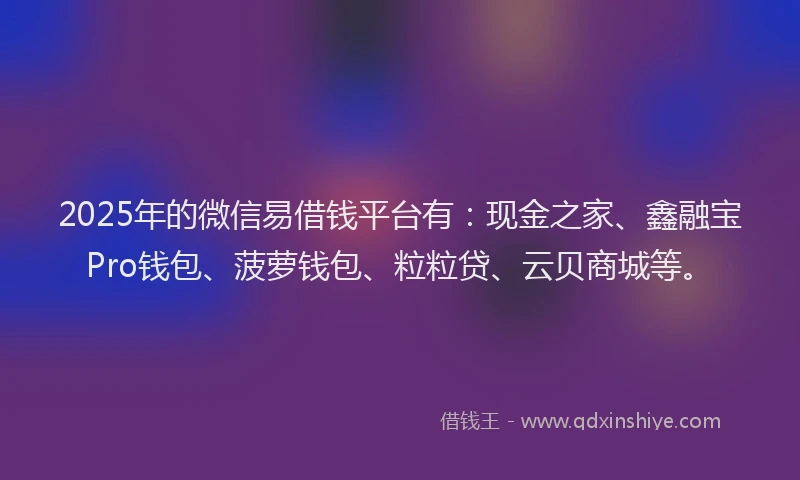 2025年的微信易借钱平台有：现金之家、鑫融宝Pro钱包、菠萝钱包、粒粒贷、云贝商城等。