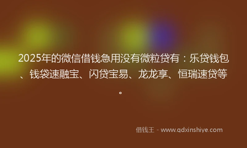 2025年的微信借钱急用没有微粒贷有：乐贷钱包、钱袋速融宝、闪贷宝易、龙龙享、恒瑞速贷等。