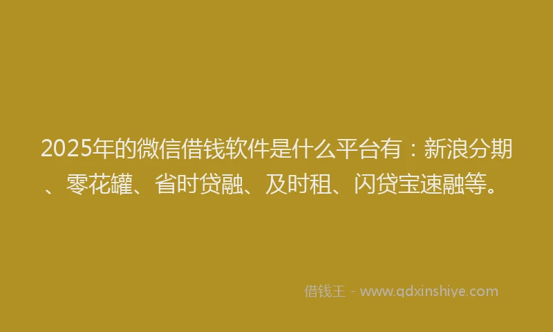 2025年的微信借钱软件是什么平台有：新浪分期、零花罐、省时贷融、及时租、闪贷宝速融等。