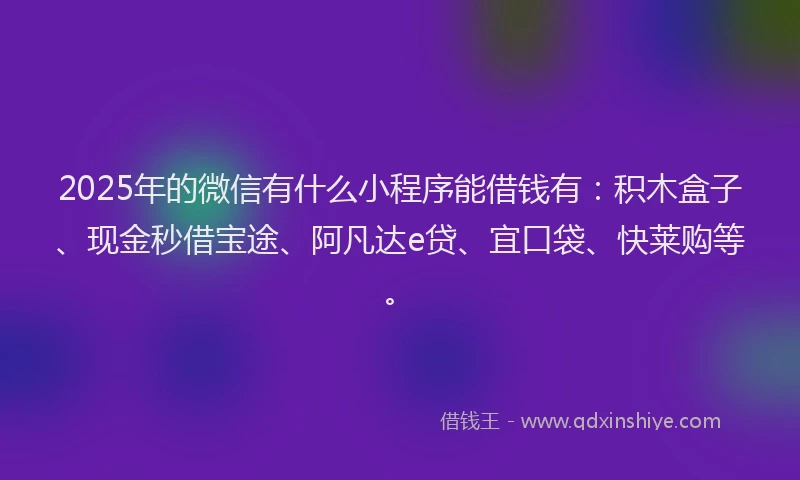 2025年的微信有什么小程序能借钱有：积木盒子、现金秒借宝途、阿凡达e贷、宜口袋、快莱购等。