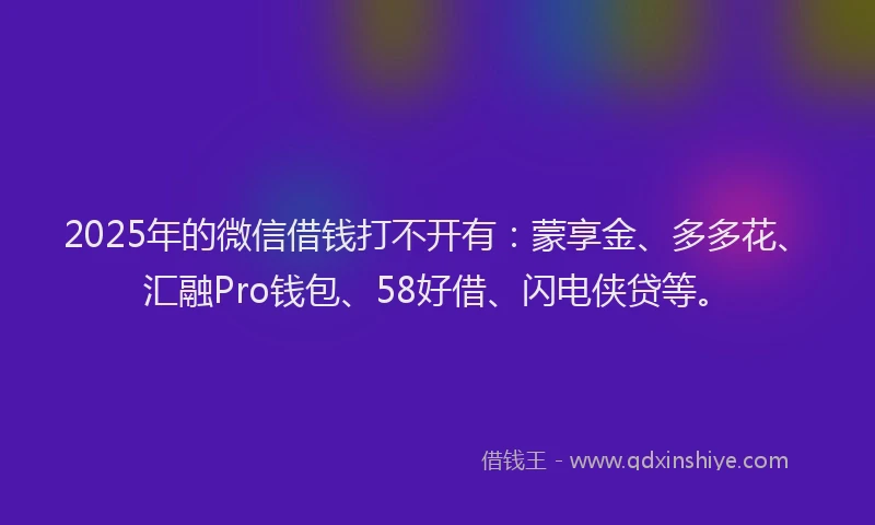 2025年的微信借钱打不开有：蒙享金、多多花、汇融Pro钱包、58好借、闪电侠贷等。