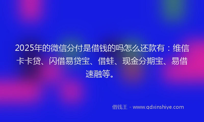 2025年的微信分付是借钱的吗怎么还款有：维信卡卡贷、闪借易贷宝、借蛙、现金分期宝、易借速融等。