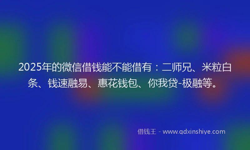 2025年的微信借钱能不能借有：二师兄、米粒白条、钱速融易、惠花钱包、你我贷-极融等。