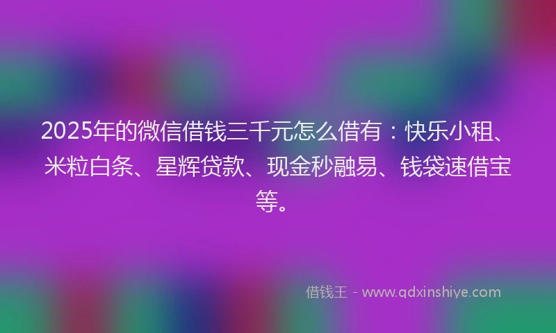 2025年的微信借钱三千元怎么借有：快乐小租、米粒白条、星辉贷款、现金秒融易、钱袋速借宝等。