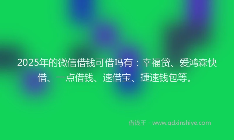 2025年的微信借钱可借吗有：幸福贷、爱鸿森快借、一点借钱、速借宝、捷速钱包等。