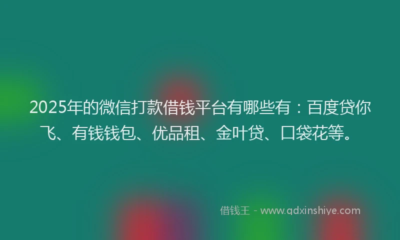 2025年的微信打款借钱平台有哪些有：百度贷你飞、有钱钱包、优品租、金叶贷、口袋花等。