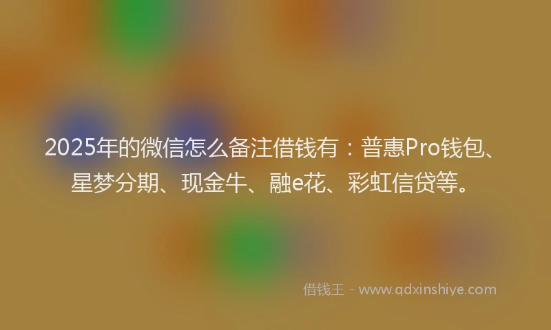 2025年的微信怎么备注借钱有：普惠Pro钱包、星梦分期、现金牛、融e花、彩虹信贷等。