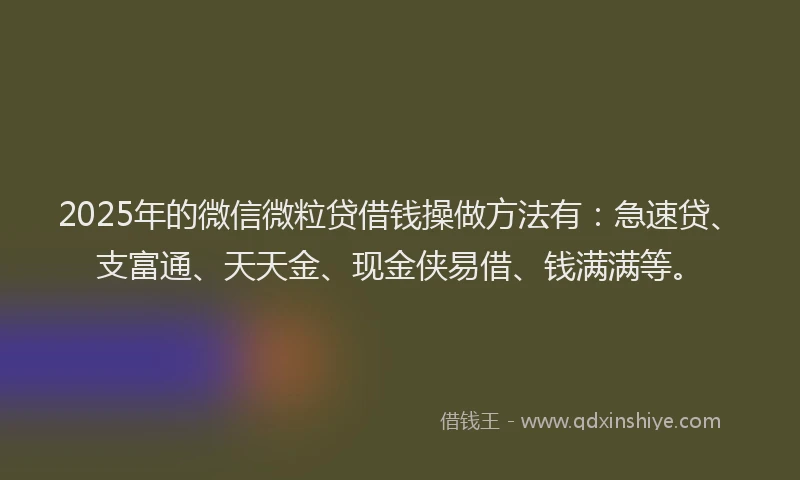 2025年的微信微粒贷借钱操做方法有：急速贷、支富通、天天金、现金侠易借、钱满满等。