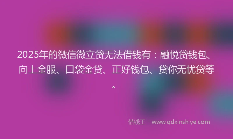 2025年的微信微立贷无法借钱有：融悦贷钱包、向上金服、口袋金贷、正好钱包、贷你无忧贷等。
