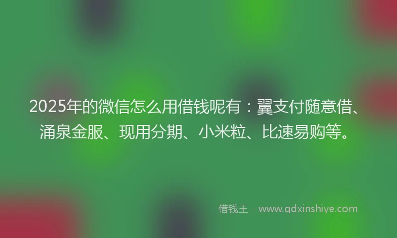 2025年的微信怎么用借钱呢有：翼支付随意借、涌泉金服、现用分期、小米粒、比速易购等。