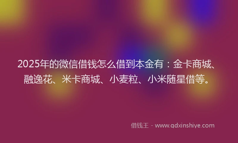 2025年的微信借钱怎么借到本金有：金卡商城、融逸花、米卡商城、小麦粒、小米随星借等。