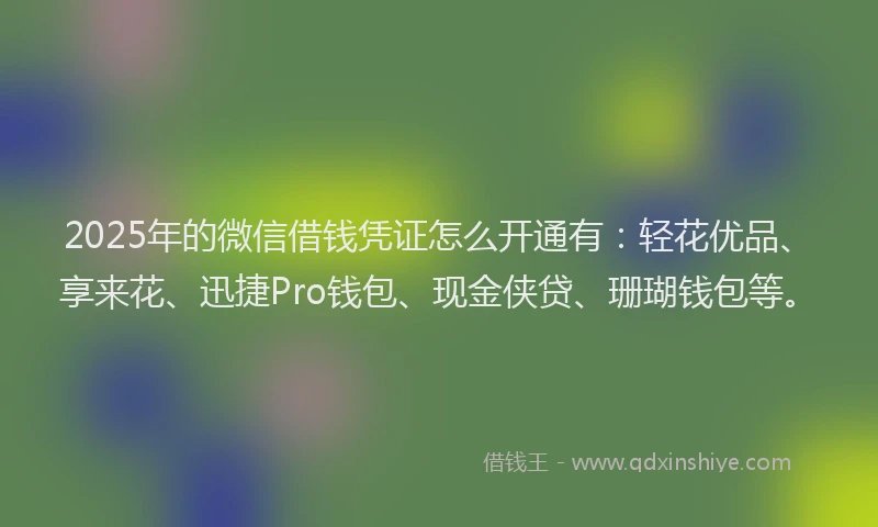 2025年的微信借钱凭证怎么开通有：轻花优品、享来花、迅捷Pro钱包、现金侠贷、珊瑚钱包等。