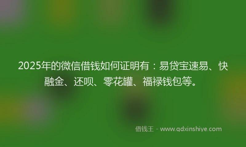 2025年的微信借钱如何证明有：易贷宝速易、快融金、还呗、零花罐、福禄钱包等。