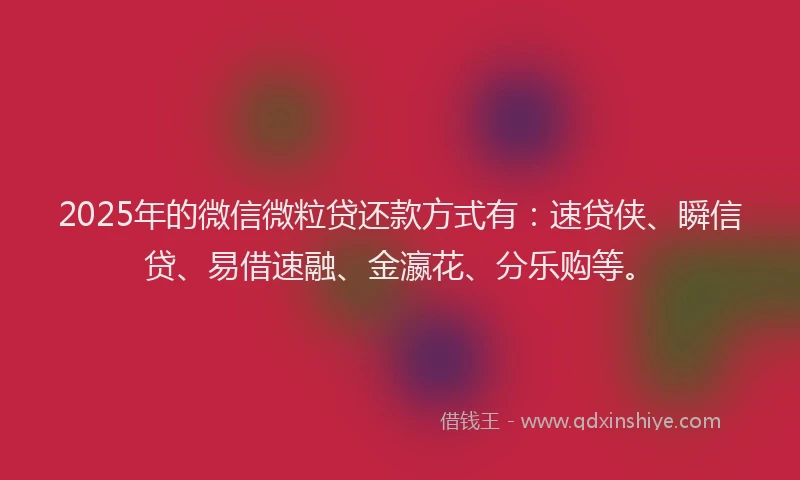 2025年的微信微粒贷还款方式有：速贷侠、瞬信贷、易借速融、金瀛花、分乐购等。