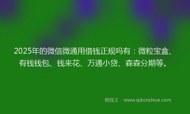 2025年的微信微通用借钱正规吗有：微粒宝盒、有钱钱包、钱来花、万通小贷、森森分期等。