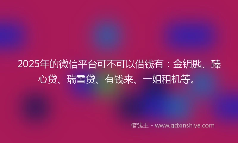 2025年的微信平台可不可以借钱有：金钥匙、臻心贷、瑞雪贷、有钱来、一姐租机等。
