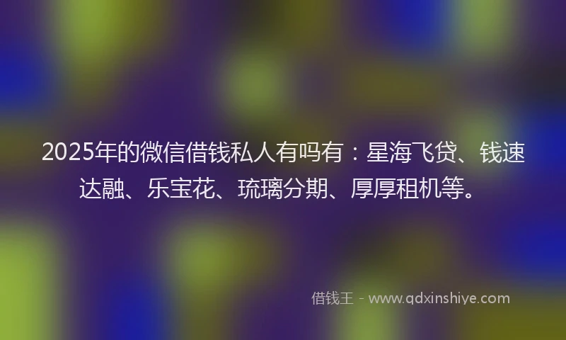 2025年的微信借钱私人有吗有：星海飞贷、钱速达融、乐宝花、琉璃分期、厚厚租机等。