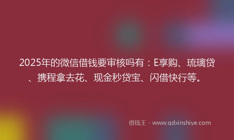 2025年的微信借钱要审核吗有：E享购、琉璃贷、携程拿去花、现金秒贷宝、闪借快行等。