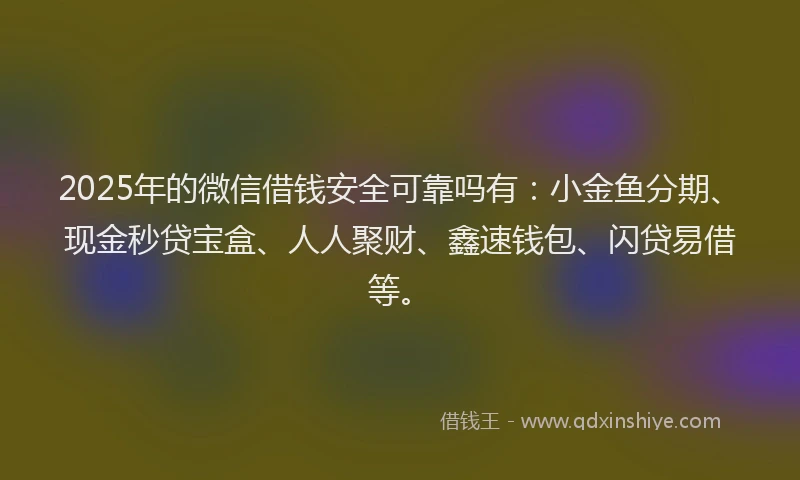 2025年的微信借钱安全可靠吗有：小金鱼分期、现金秒贷宝盒、人人聚财、鑫速钱包、闪贷易借等。