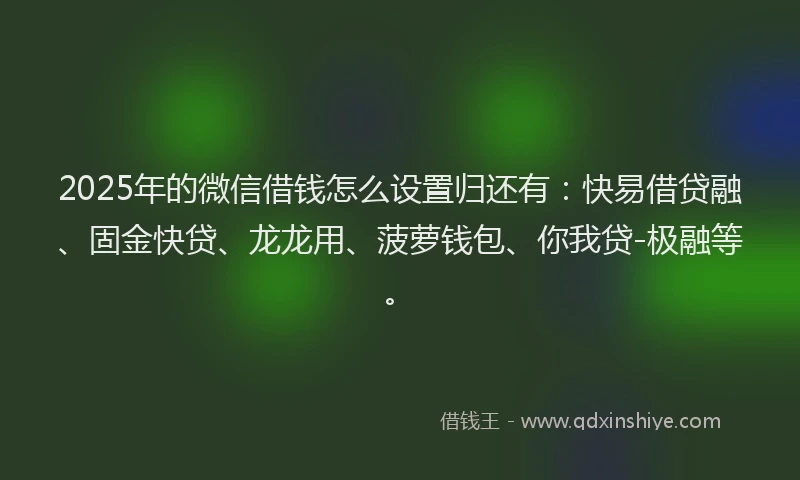2025年的微信借钱怎么设置归还有：快易借贷融、固金快贷、龙龙用、菠萝钱包、你我贷-极融等。