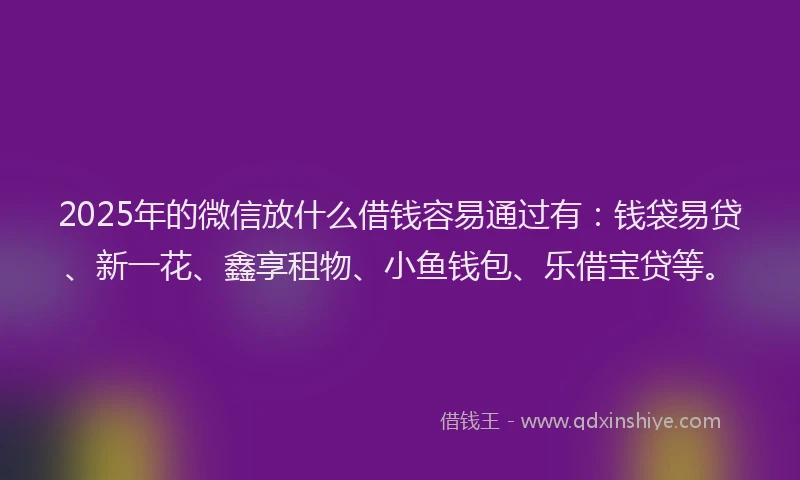 2025年的微信放什么借钱容易通过有：钱袋易贷、新一花、鑫享租物、小鱼钱包、乐借宝贷等。