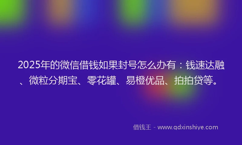 2025年的微信借钱如果封号怎么办有：钱速达融、微粒分期宝、零花罐、易橙优品、拍拍贷等。