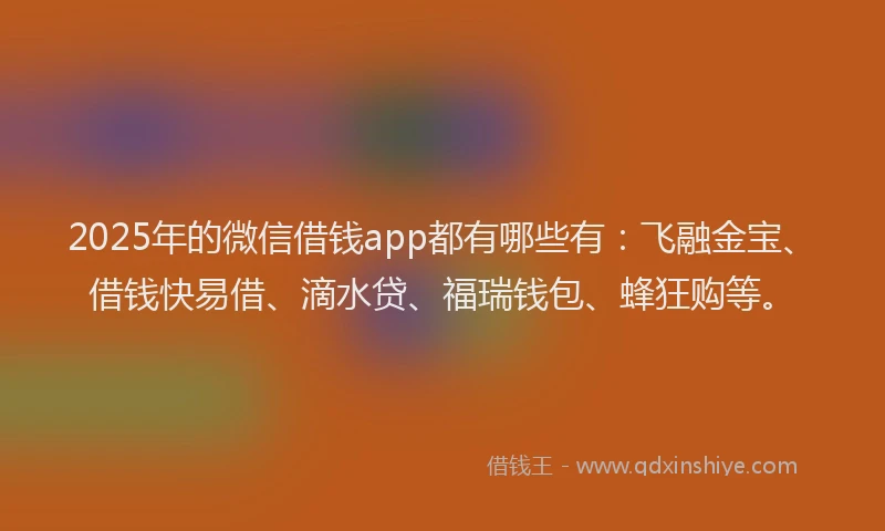 2025年的微信借钱app都有哪些有：飞融金宝、借钱快易借、滴水贷、福瑞钱包、蜂狂购等。