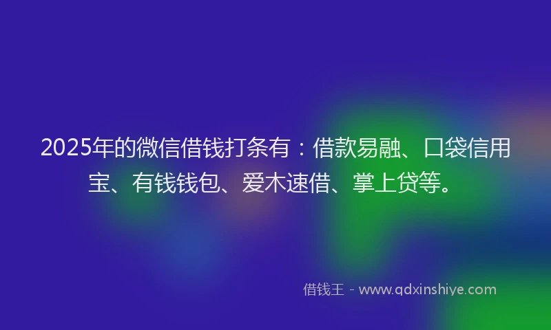 2025年的微信借钱打条有：借款易融、口袋信用宝、有钱钱包、爱木速借、掌上贷等。