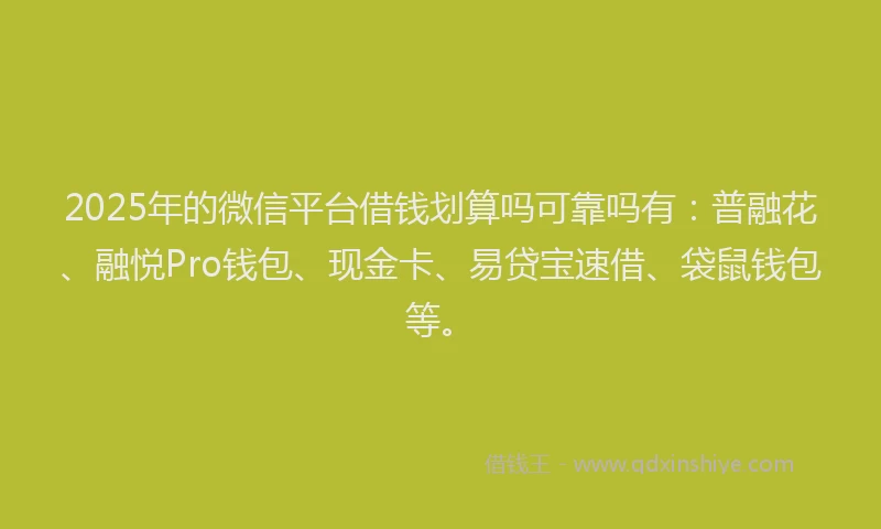 2025年的微信平台借钱划算吗可靠吗有：普融花、融悦Pro钱包、现金卡、易贷宝速借、袋鼠钱包等。