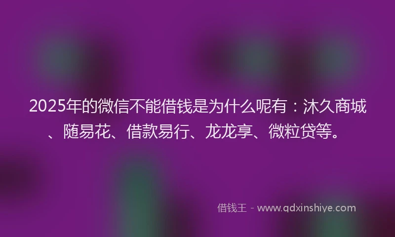 2025年的微信不能借钱是为什么呢有：沐久商城、随易花、借款易行、龙龙享、微粒贷等。
