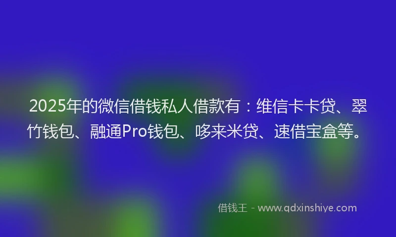2025年的微信借钱私人借款有：维信卡卡贷、翠竹钱包、融通Pro钱包、哆来米贷、速借宝盒等。