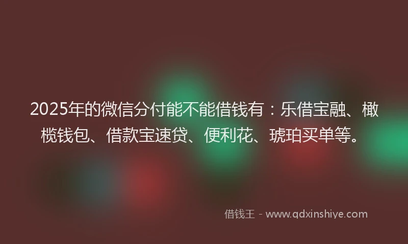 2025年的微信分付能不能借钱有：乐借宝融、橄榄钱包、借款宝速贷、便利花、琥珀买单等。