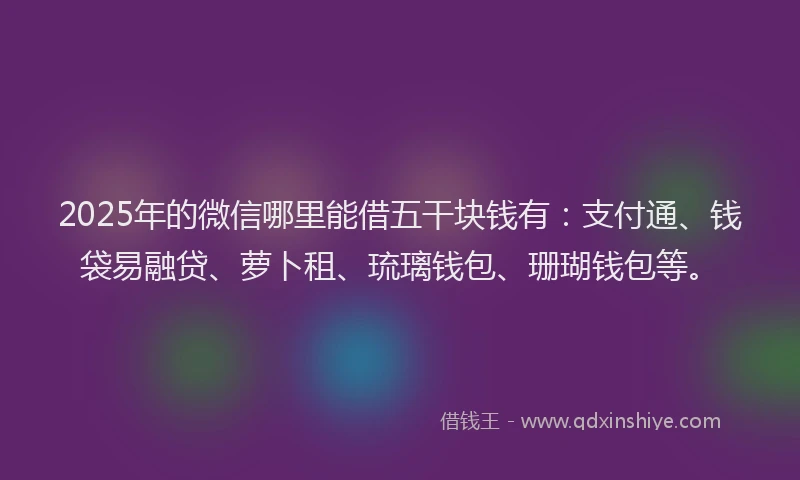 2025年的微信哪里能借五干块钱有：支付通、钱袋易融贷、萝卜租、琉璃钱包、珊瑚钱包等。