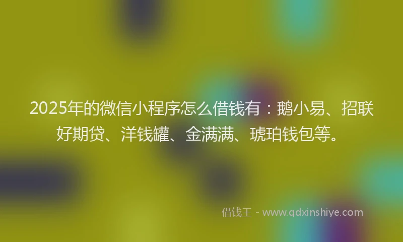 2025年的微信小程序怎么借钱有：鹅小易、招联好期贷、洋钱罐、金满满、琥珀钱包等。
