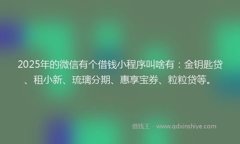 2025年的微信有个借钱小程序叫啥有：金钥匙贷、租小新、琉璃分期、惠享宝券、粒粒贷等。