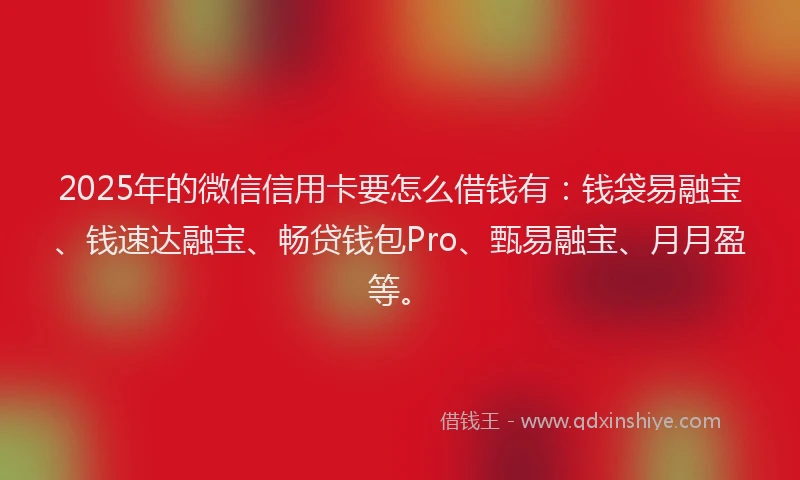 2025年的微信信用卡要怎么借钱有：钱袋易融宝、钱速达融宝、畅贷钱包Pro、甄易融宝、月月盈等。