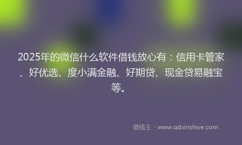 2025年的微信什么软件借钱放心有：信用卡管家、好优选、度小满金融、好期贷、现金贷易融宝等。
