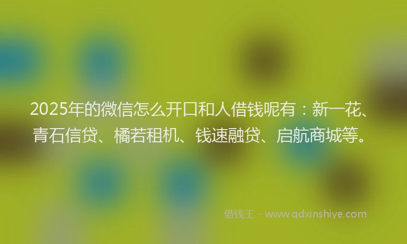 2025年的微信怎么开口和人借钱呢有：新一花、青石信贷、橘若租机、钱速融贷、启航商城等。