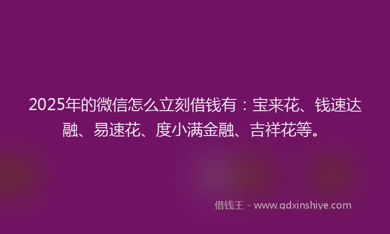 2025年的微信怎么立刻借钱有：宝来花、钱速达融、易速花、度小满金融、吉祥花等。
