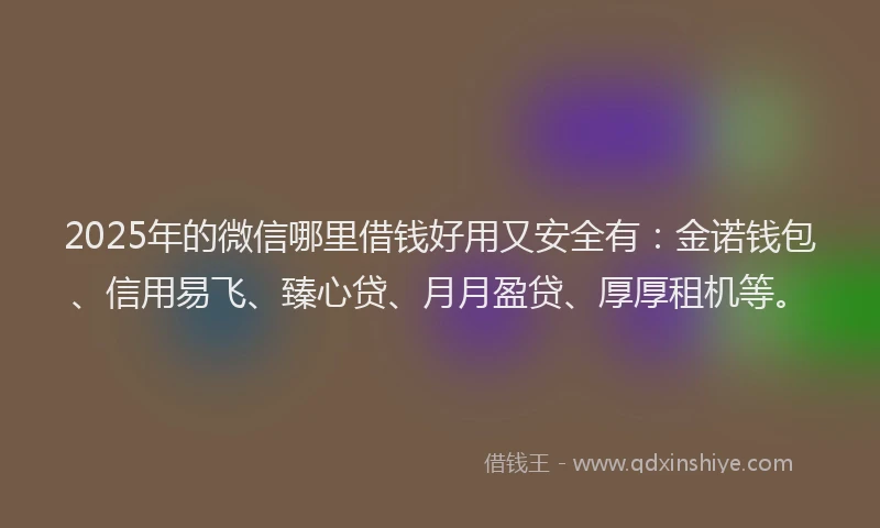 2025年的微信哪里借钱好用又安全有：金诺钱包、信用易飞、臻心贷、月月盈贷、厚厚租机等。